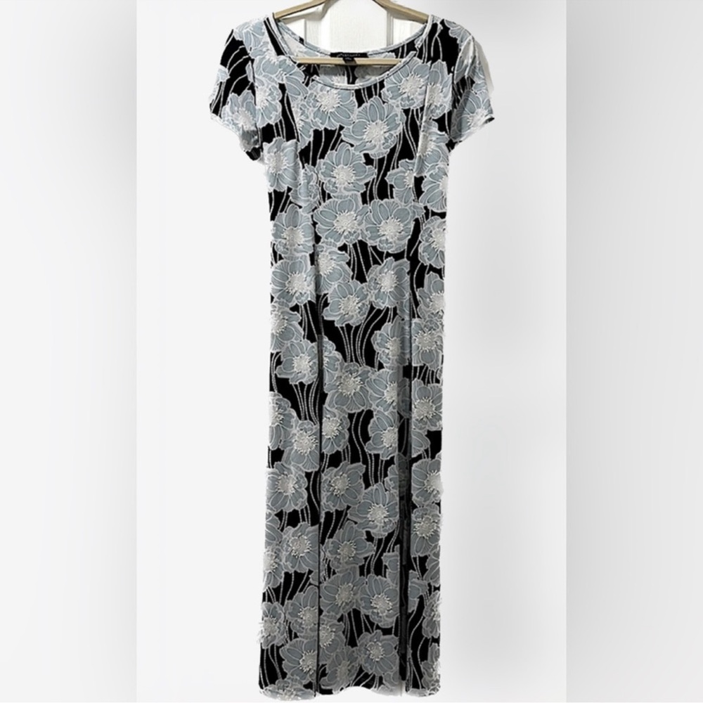 Perceptions New York Black & Light Blue Floral Dress~Size 12